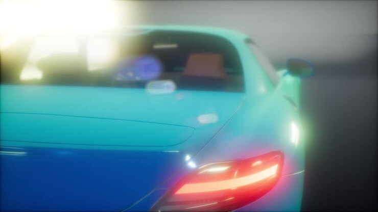 auto sportiva di lusso in uno studio buio con luci brillanti