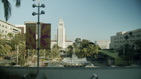 los angeles city hall and grand park fountain
