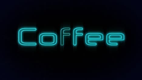 Animation-Von-Kaffeetext-In-Flackerndem-Blauem-Neon-Auf-Schwarzem-Hintergrund