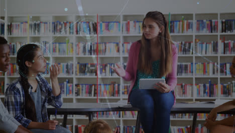 animación de la red de conexiones entre diversos escolares que leen y aprenden en la escuela