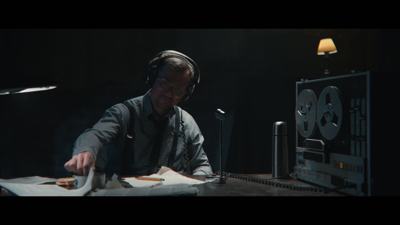 An intelligence officer listens to the wiretap recordings