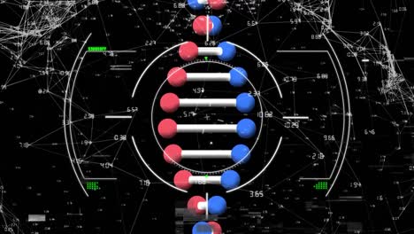 animation of data processing and dna strand on black background