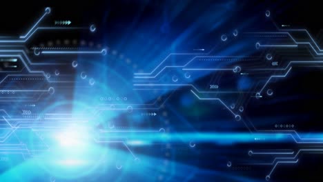animación del procesamiento de datos en una placa de circuitos informáticos