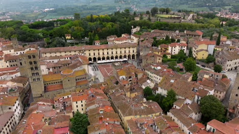 panorama of piazza grande medieval square in arezzo, eastern tuscany, italy