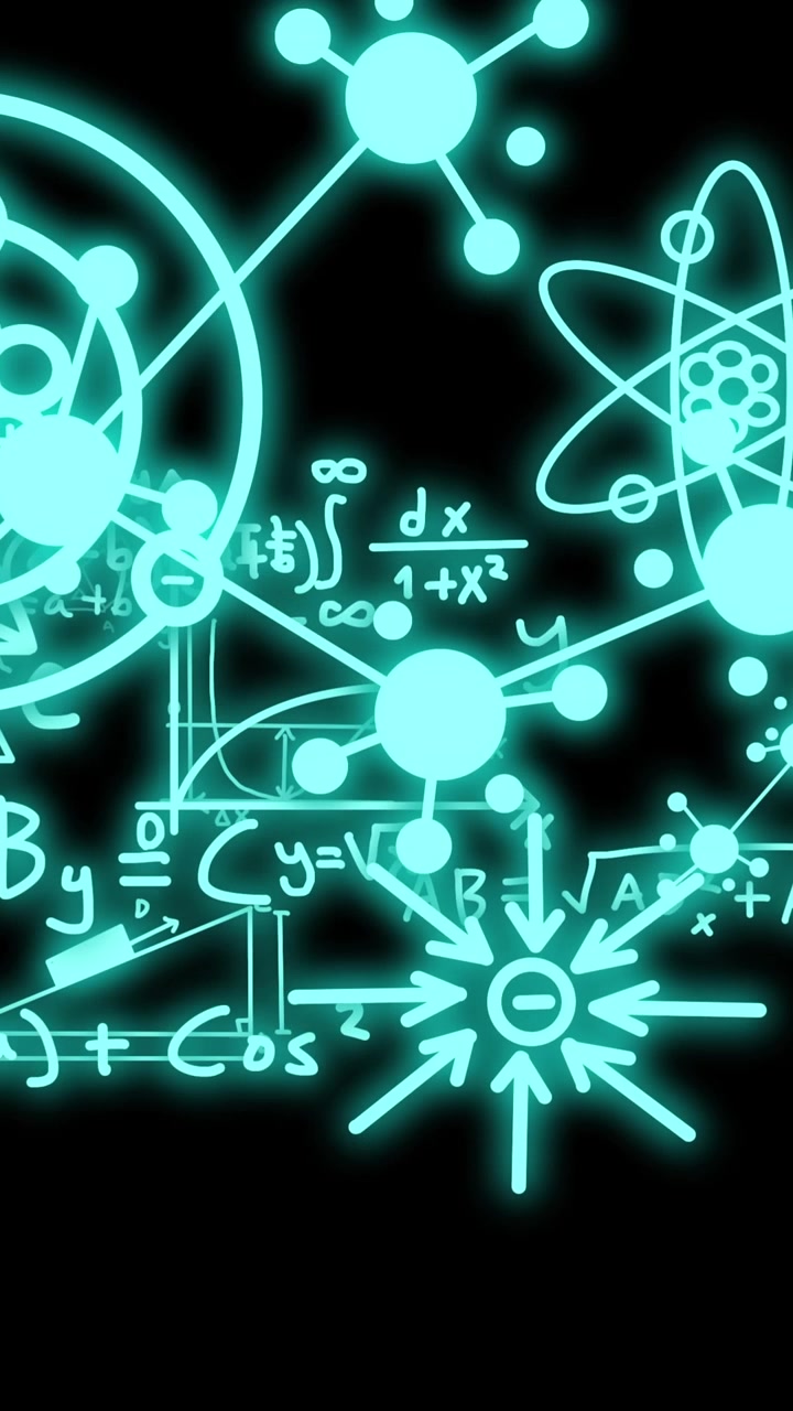 Animation of molecules and scientific data processing over black background