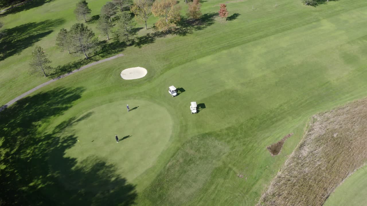 Aerial View of Golfers on a Putting Green