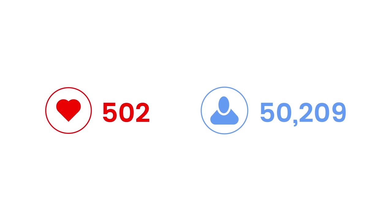 Social media site like and followers increase numbers animation isolated on white background