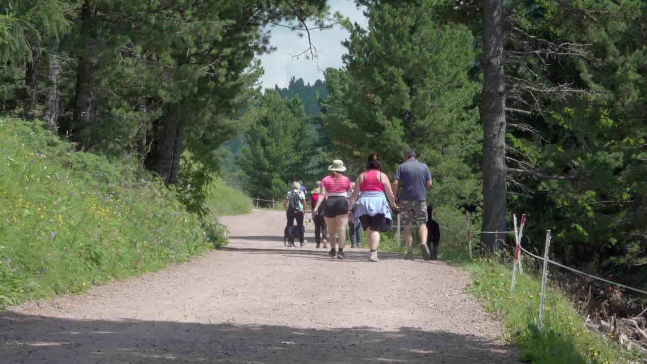 Hikers taking a leisurely walk leading towards Jochgrimm - Passo di Oclini in South Tyrol, Italy