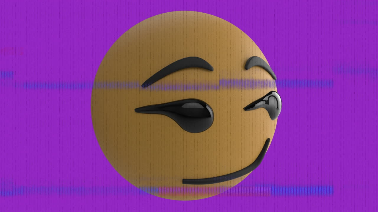 Animation of happy emoji icon over screen with noise