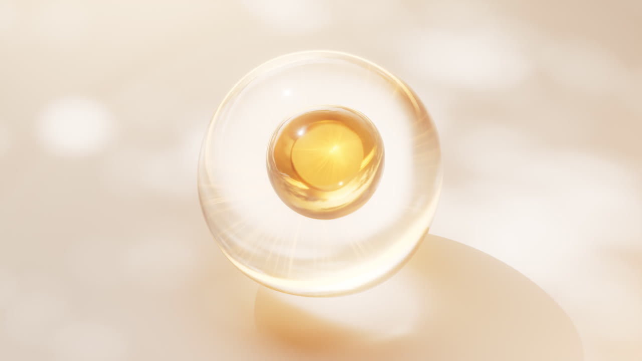 Biological golden molecule with bubble background, 3d rendering.