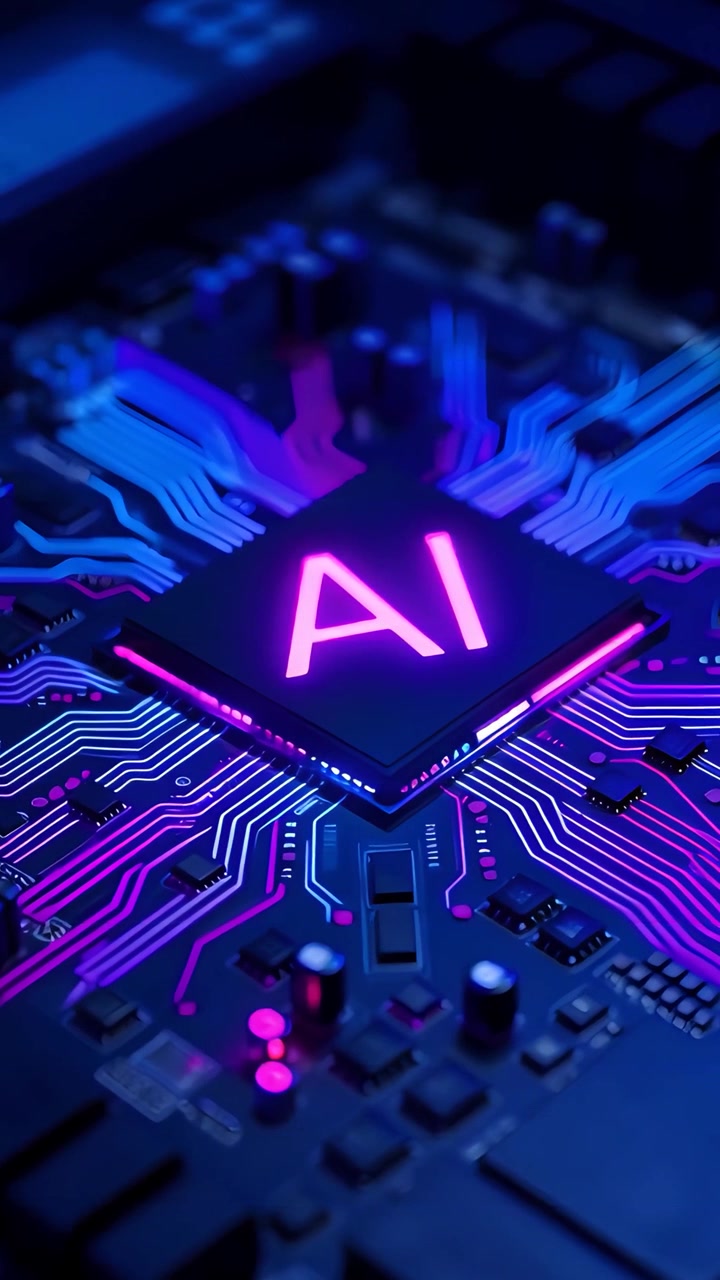 Sfondo Tecnologico Futuristico con Scheda Madre e Chip AI 4K