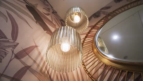 pendant lights with texture glass style and round mirror - tropical en suite