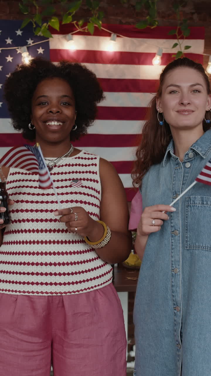 Friends Celebrating a Holiday with American Flags