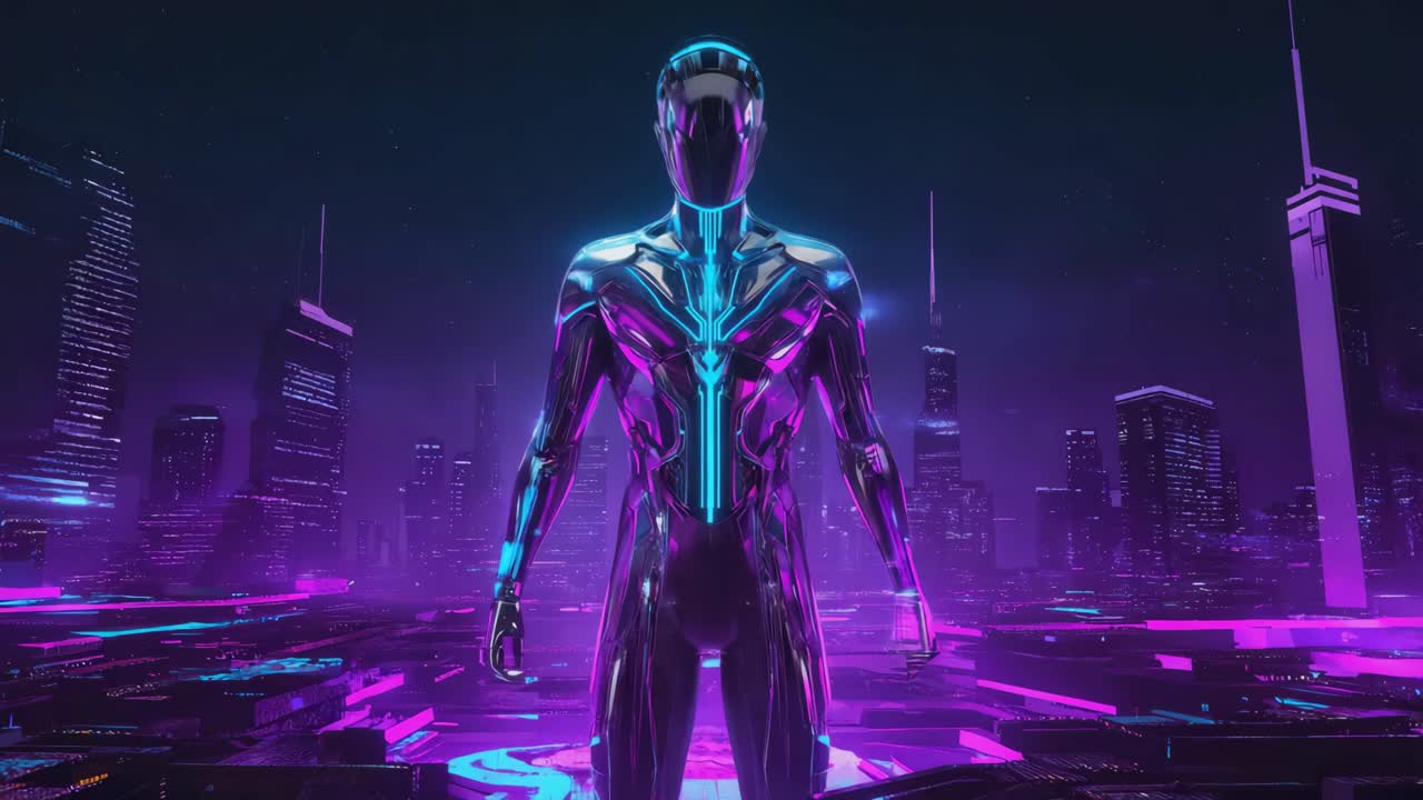 Futuristic Cyberpunk Cityscape with Robot