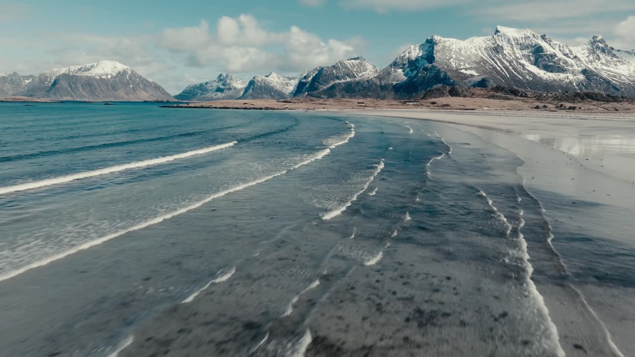 Scenic Yttersand Beach In Lofoten, Norway - Drone Shot