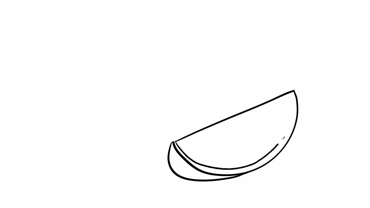 A simple line drawing animation of a watermelon slice evolving into a full watermelon over 36 seconds