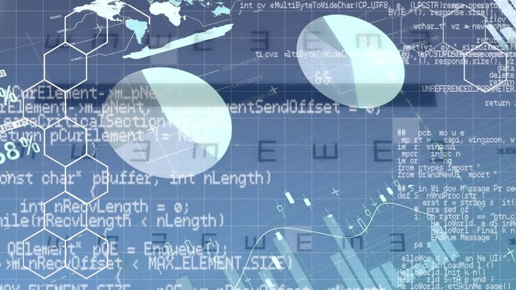 Animation of hexagon patterns over computer language against infographic interface on e symbols