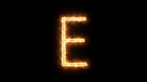 the letter "e" of burning flame. flaming burn font or bonfire alphabet text with sizzling fiery shining heat effect. 3d rendering.