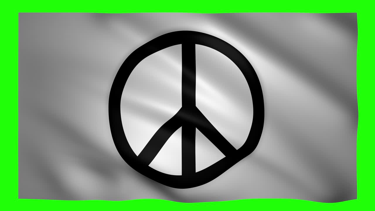 símbolo de paz en la bandera blanca se mueve en el viento en la pantalla verde para la llave de croma