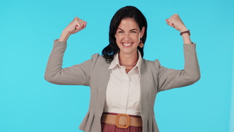 campeona, mujer de negocios y feliz ganadora