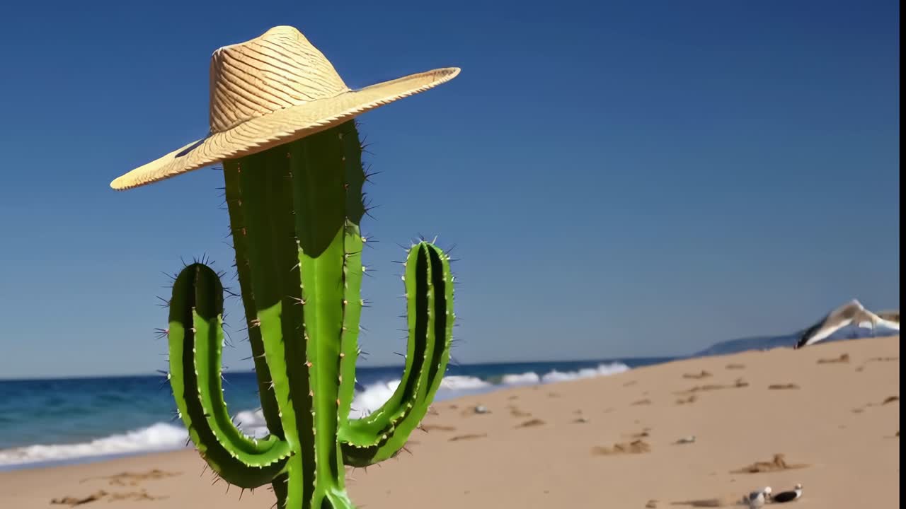 해변 에  모자 를 입은 토스