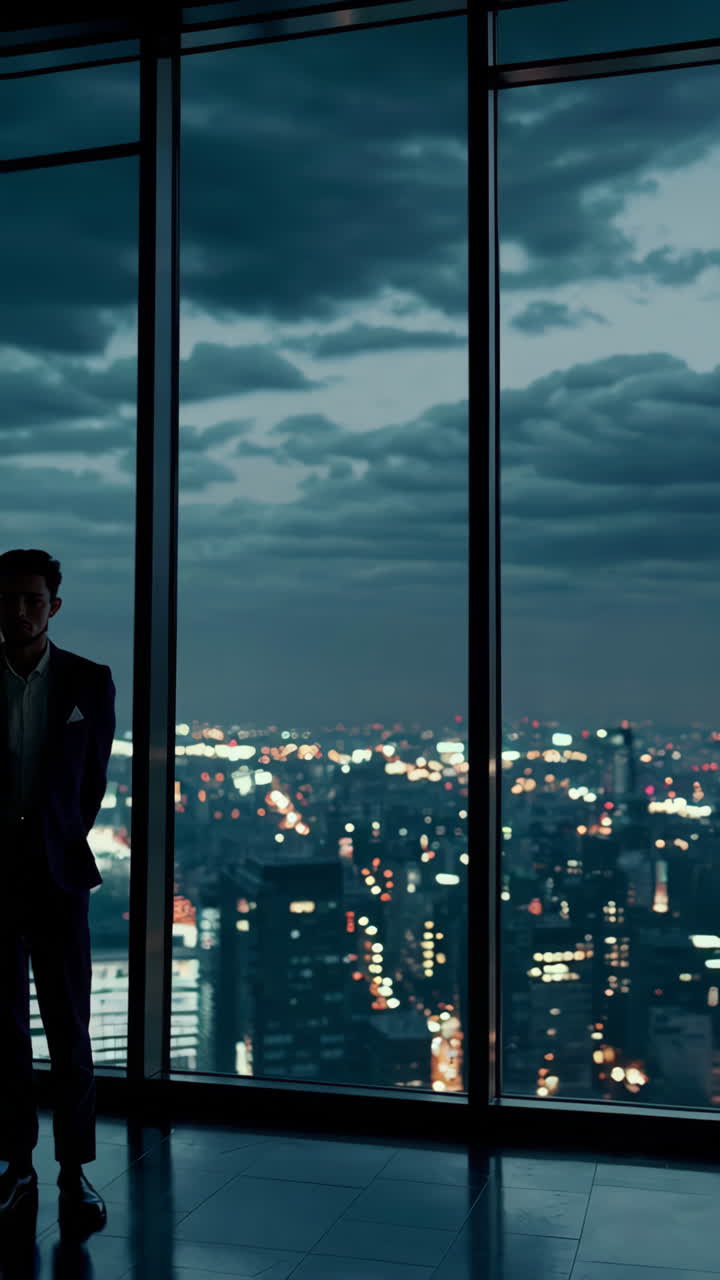 Businessman Profile View at Night Cityscape