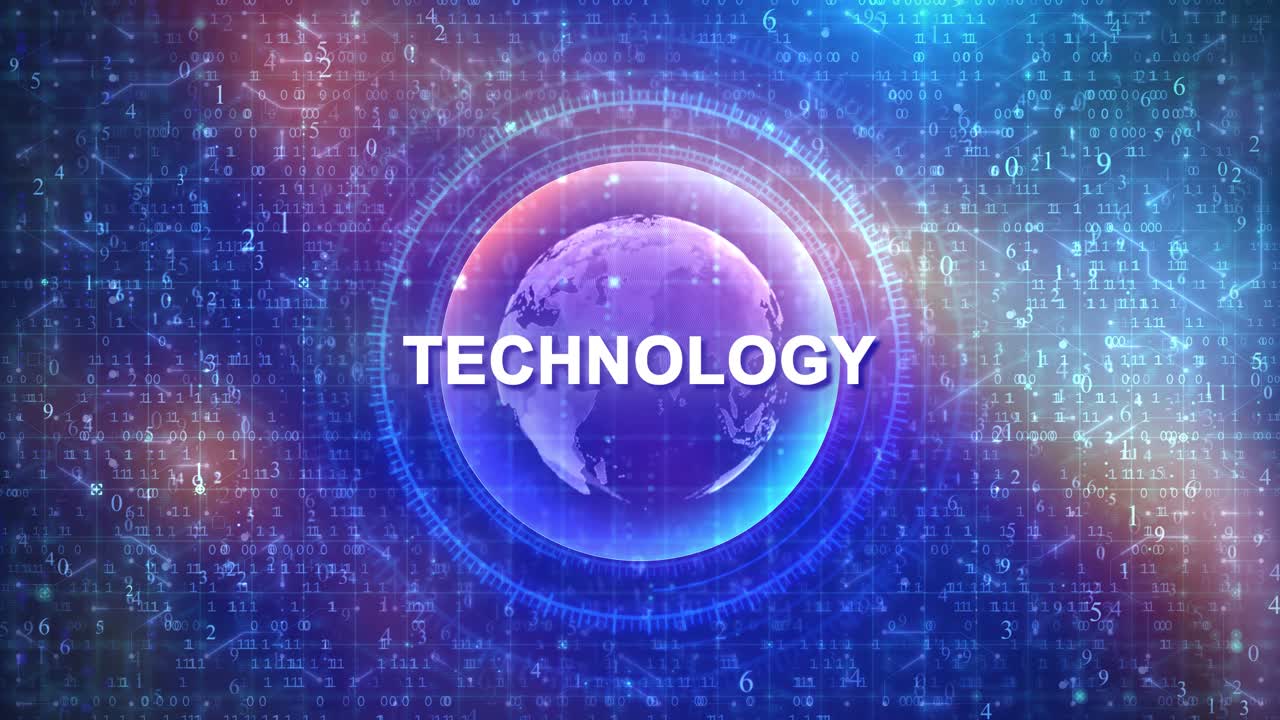 Technology Concept over Futuristic Cyberspace Background with HUD, Numbers, and Globe