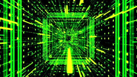 green sci fi tunnel, abstract futuristic technology concept. animation. 3d journey through cyberspace on black background with matrix effect, seamless loop