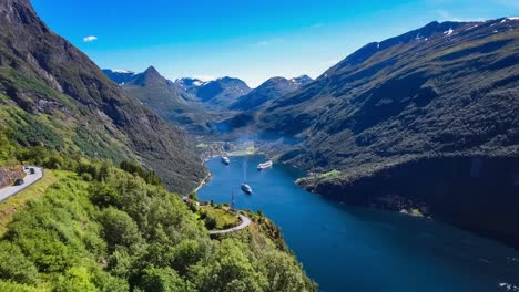 Geiranger-fjord,-Beautiful-Nature-Norway-Aerial-footage.