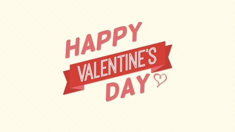 animated closeup happy valentines day text and motion heart with ribbon on valentines day background