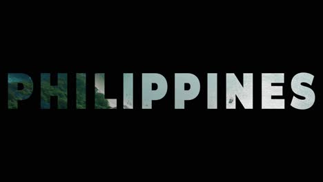 drone shot of ocean and beach overlaid with graphic spelling out philippines