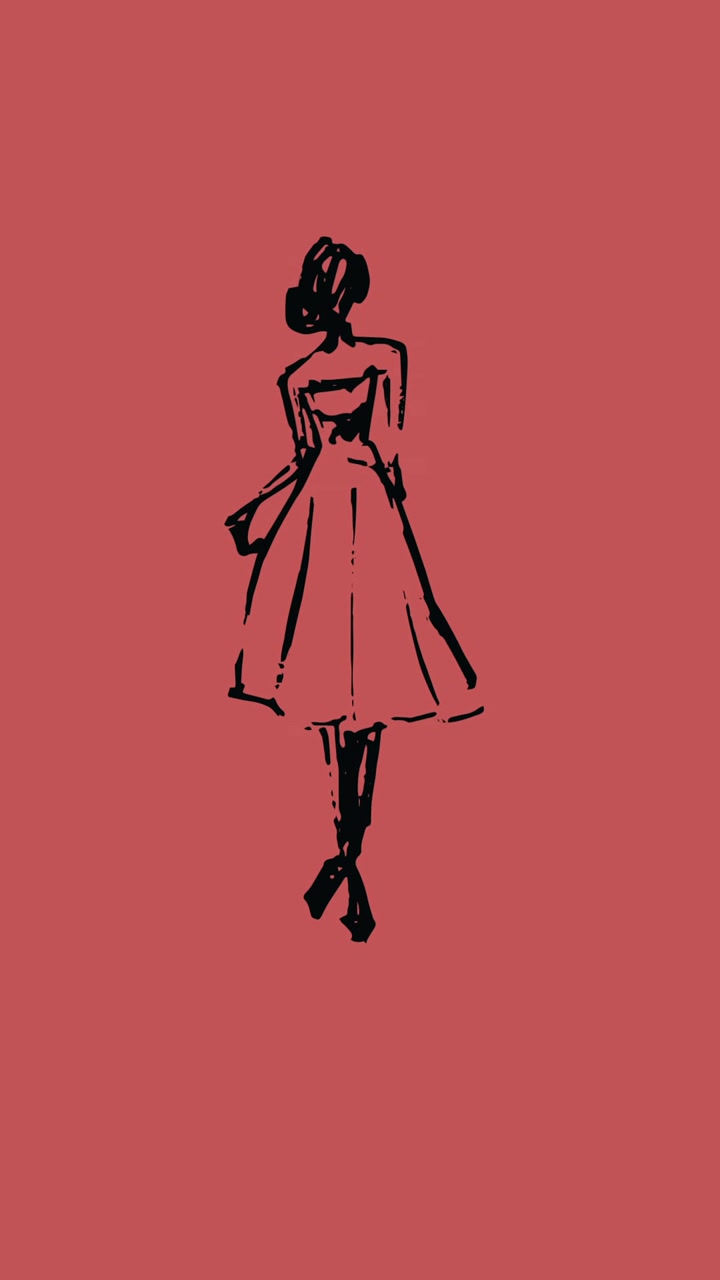 Animazione di illustrazioni di moda di una modella su sfondo rosso