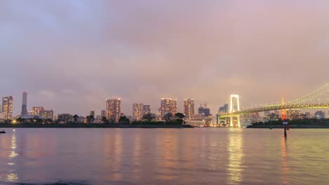 time lapse of tokyo cityscape during sunset twilight view from odaiba