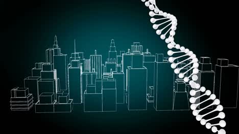 Animation-of-dna-strand-over-digital-city-on-black-background