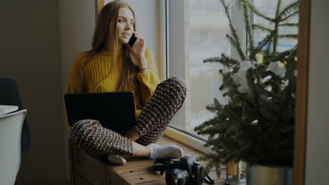 woman working from home, enjoying winter vibes