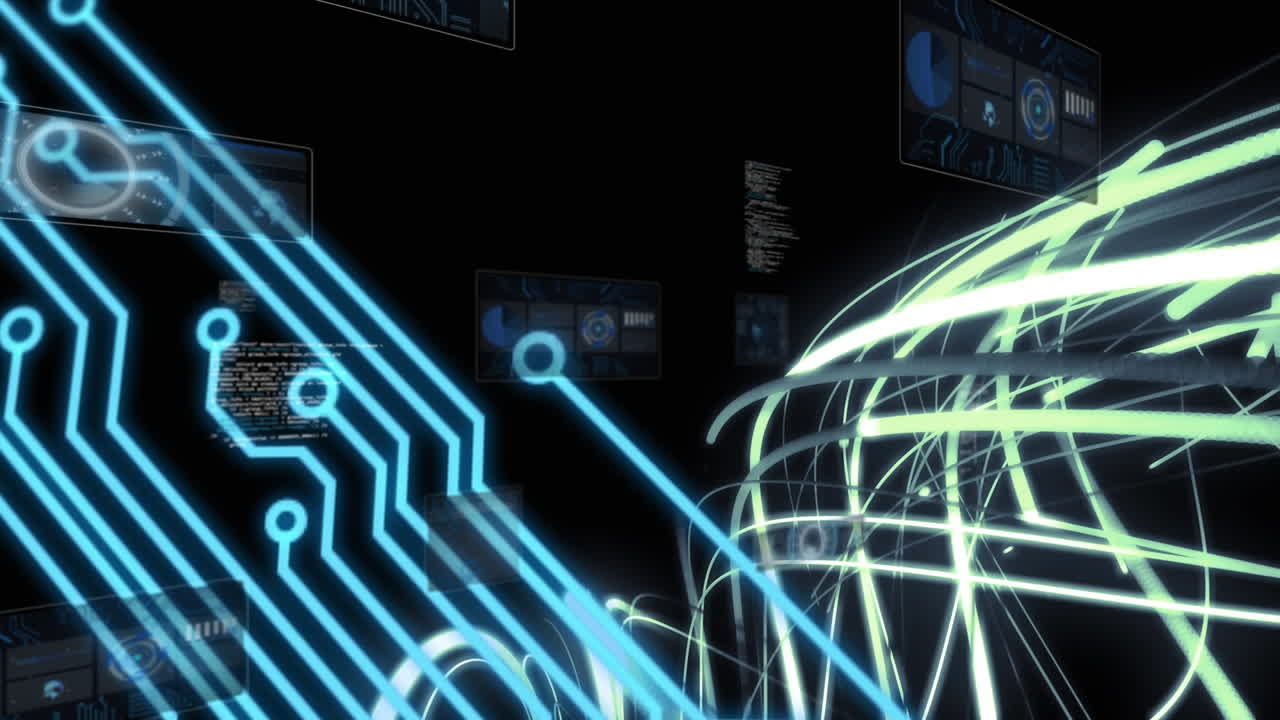 Animation of data processing over light trails