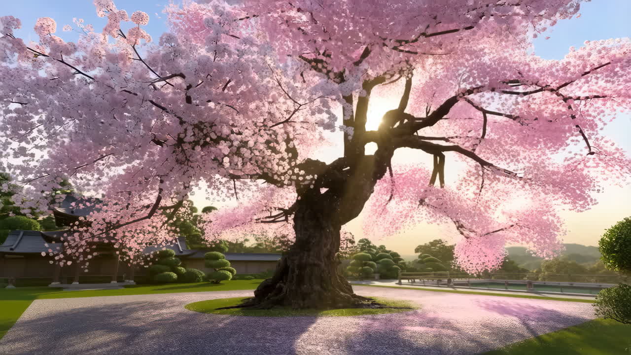 Cherry Blossom Tree in a Japanese Garden | Premium Stock Video Footage