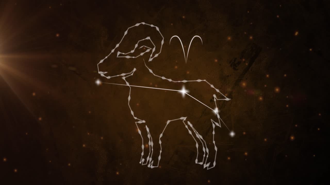animación del signo de la estrella de aries en fondo negro