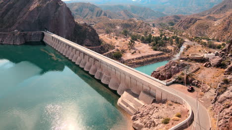 drone image of the immense atuel river dam in san rafael, mendoza