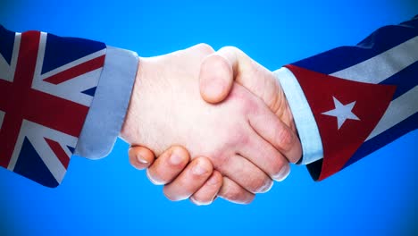 united kingdom - cuba / handshake concept animation about countries and politics / with matte channel