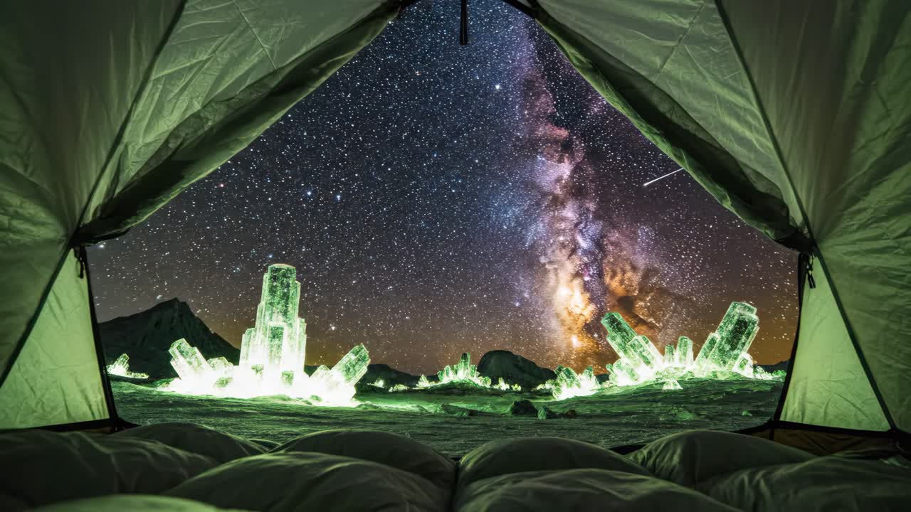 Stargazing from a Tent Amidst Crystal Formations