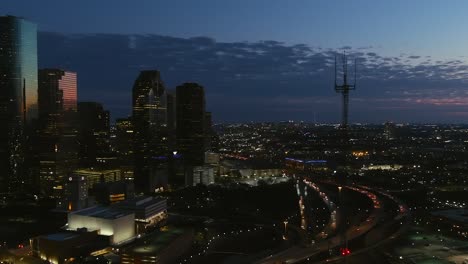aerial of downtown houston at night