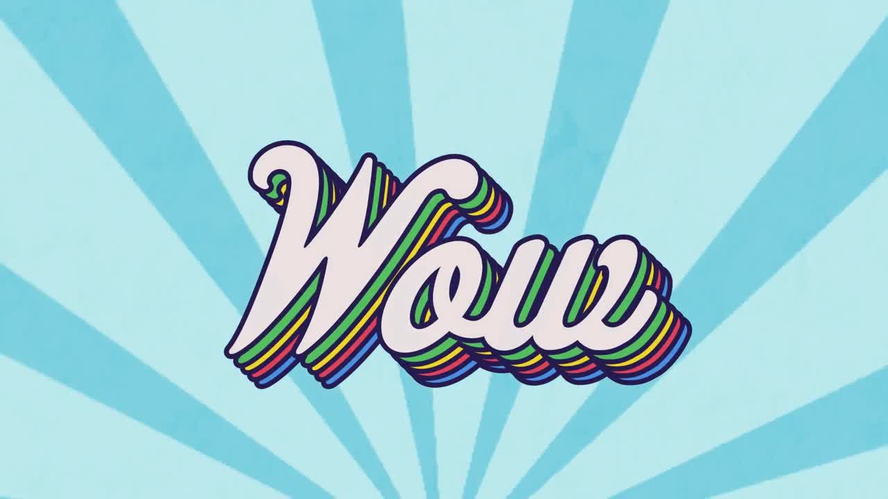 青い背景のシームレスなパターンで放射線線に対するwowテキストバナーのアニメーション