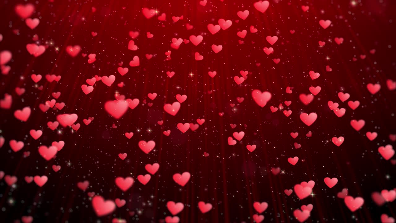 día de san valentín fondo abstracto, fluyendo corazones rojos en forma y partículas para el día de san valentino, concepto de fondo aniversario de boda, animación 4k bucle sin costuras