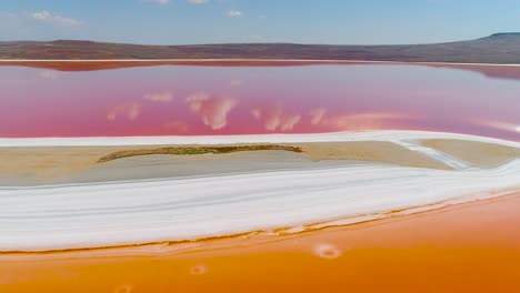 vista aérea de un lago salado rosado
