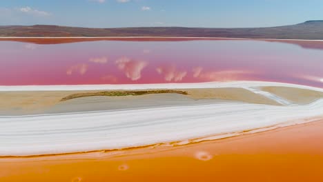 aerial view of a pink salt lake