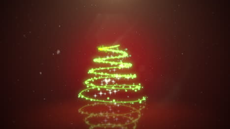 animated closeup christmas tree on dark red background 1