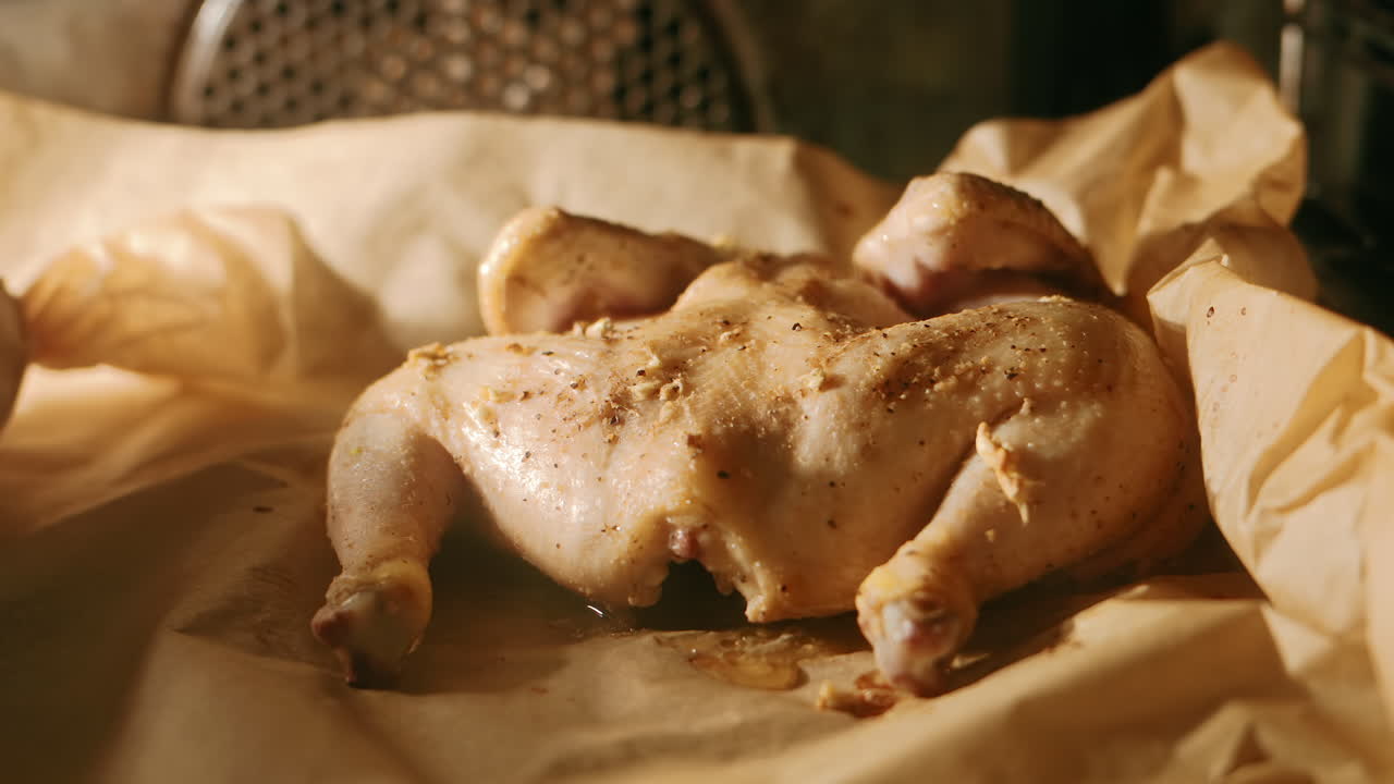 Chicken cooking in the electric oven timelapse