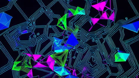vibrant digital geometry with glowing circuit patterns