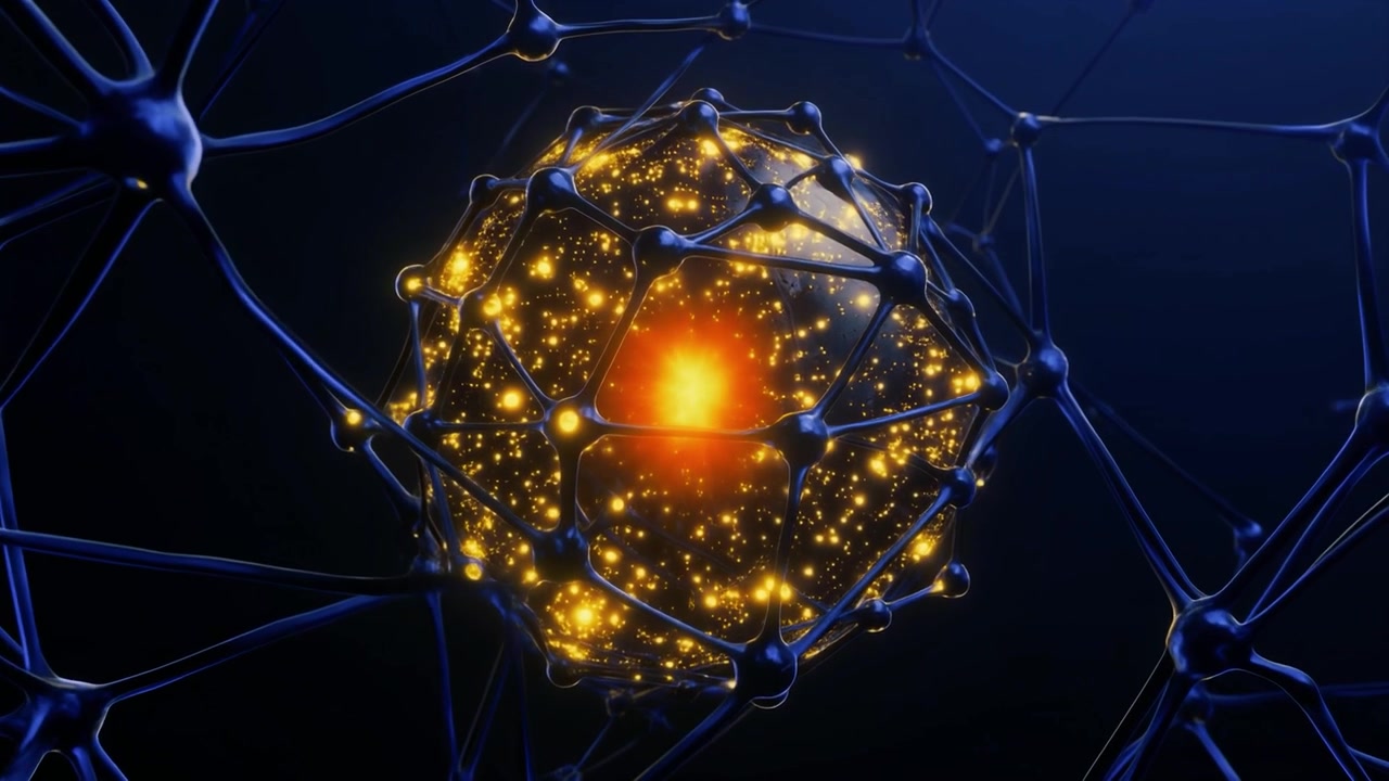 Abstract 3D Animation of Glowing Neural Network Sphere